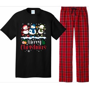 Merry Christmas Snowman Buffalo Plaid Xmas Tree Snowflakes Pajama Set