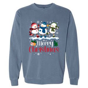 Merry Christmas Snowman Buffalo Plaid Xmas Tree Snowflakes Garment-Dyed Sweatshirt