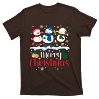 Merry Christmas Snowman Buffalo Plaid Xmas Tree Snowflakes T-Shirt