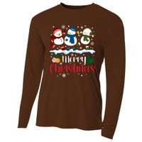 Merry Christmas Snowman Buffalo Plaid Xmas Tree Snowflakes Cooling Performance Long Sleeve Crew