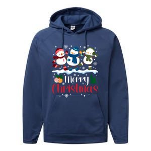 Merry Christmas Snowman Buffalo Plaid Xmas Tree Snowflakes Performance Fleece Hoodie