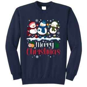 Merry Christmas Snowman Buffalo Plaid Xmas Tree Snowflakes Tall Sweatshirt