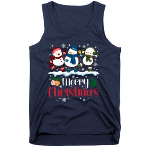 Merry Christmas Snowman Buffalo Plaid Xmas Tree Snowflakes Tank Top