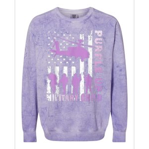 Military Child Shirt Purple Up American Flag Helicopter Kid Colorblast Crewneck Sweatshirt