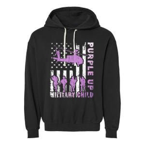 Military Child Shirt Purple Up American Flag Helicopter Kid Garment-Dyed Fleece Hoodie