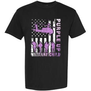 Military Child Shirt Purple Up American Flag Helicopter Kid Garment-Dyed Heavyweight T-Shirt