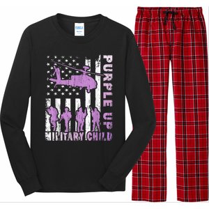 Military Child Shirt Purple Up American Flag Helicopter Kid Long Sleeve Pajama Set