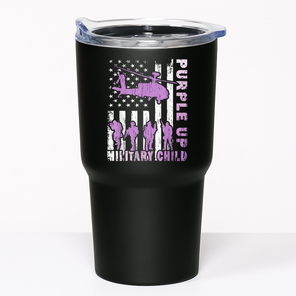 Military Child Shirt Purple Up American Flag Helicopter Kid Tumbler