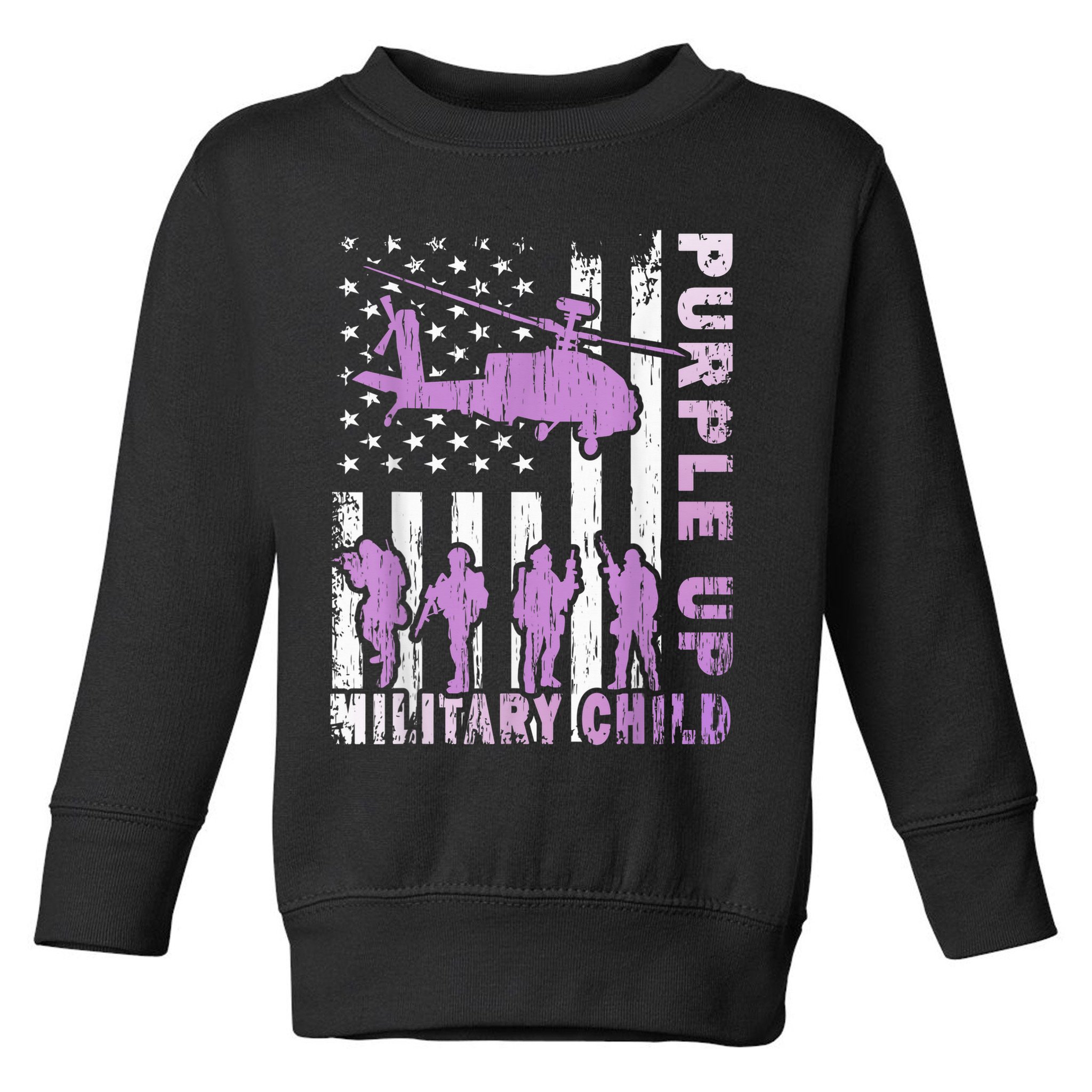 Military Child Shirt Purple Up American Flag Helicopter Kid Toddler Sweatshirt