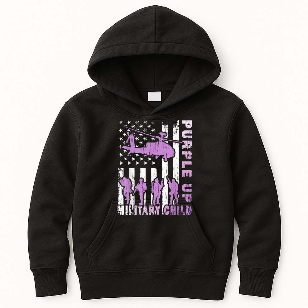 Military Child Shirt Purple Up American Flag Helicopter Kid Kids Hoodie