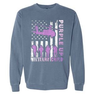 Military Child Shirt Purple Up American Flag Helicopter Kid Garment-Dyed Sweatshirt