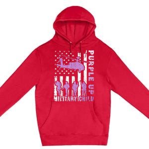 Military Child Shirt Purple Up American Flag Helicopter Kid Premium Pullover Hoodie