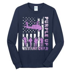 Military Child Shirt Purple Up American Flag Helicopter Kid Tall Long Sleeve T-Shirt