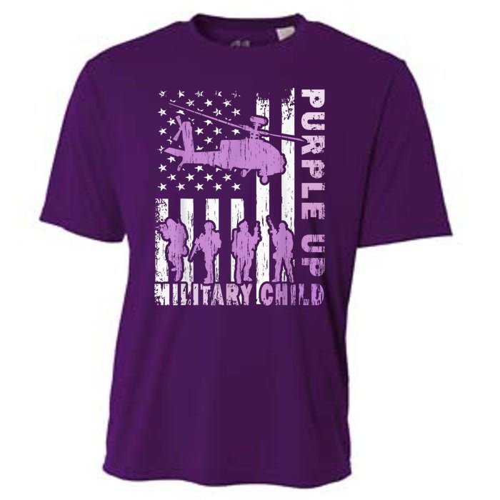 Military Child Shirt Purple Up American Flag Helicopter Kid Cooling Performance Crew T-Shirt