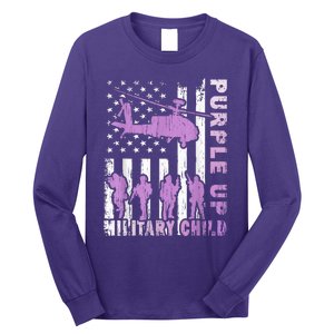 Military Child Shirt Purple Up American Flag Helicopter Kid Long Sleeve Shirt