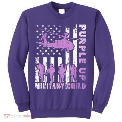 Military Child Shirt Purple Up American Flag Helicopter Kid Sweatshirt