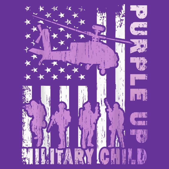 Military Child Shirt Purple Up American Flag Helicopter Kid T-Shirt
