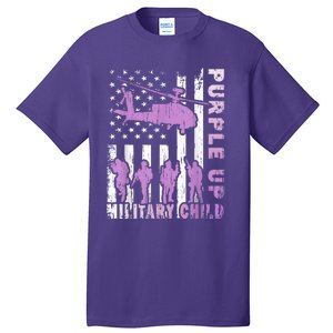 Military Child Shirt Purple Up American Flag Helicopter Kid Tall T-Shirt