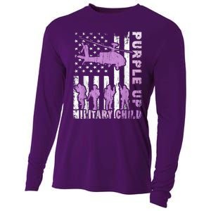 Military Child Shirt Purple Up American Flag Helicopter Kid Cooling Performance Long Sleeve Crew