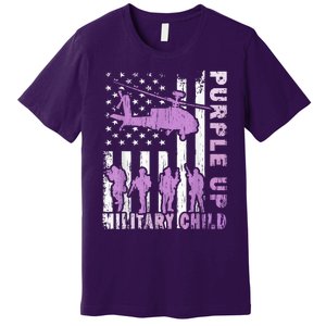 Military Child Shirt Purple Up American Flag Helicopter Kid Premium T-Shirt