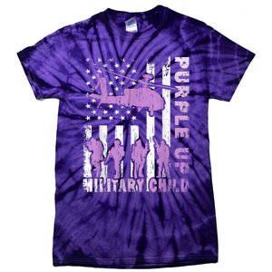 Military Child Shirt Purple Up American Flag Helicopter Kid Tie-Dye T-Shirt