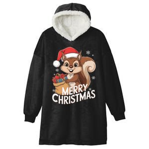 Merry Christmas Squirrel In Santa Hat With Presents Xmas Hooded Wearable Blanket