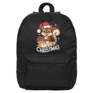 Merry Christmas Squirrel In Santa Hat With Presents Xmas 16 in Basic Backpack