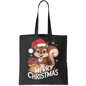 Merry Christmas Squirrel In Santa Hat With Presents Xmas Tote Bag