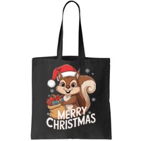 Merry Christmas Squirrel In Santa Hat With Presents Xmas Tote Bag