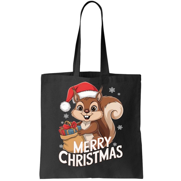 Merry Christmas Squirrel In Santa Hat With Presents Xmas Tote Bag