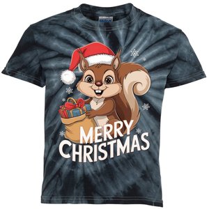 Merry Christmas Squirrel In Santa Hat With Presents Xmas Kids Tie-Dye T-Shirt