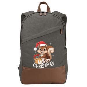 Merry Christmas Squirrel In Santa Hat With Presents Xmas Cotton Canvas Backpack