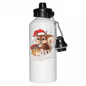 Merry Christmas Squirrel In Santa Hat With Presents Xmas Aluminum Water Bottle