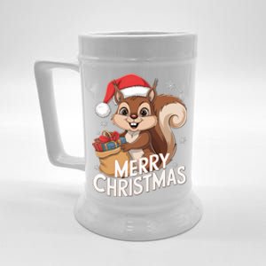 Merry Christmas Squirrel In Santa Hat With Presents Xmas Beer Stein