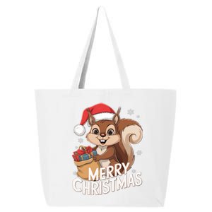 Merry Christmas Squirrel In Santa Hat With Presents Xmas 25L Jumbo Tote