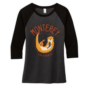 Monterey California Sea Otter Design Women's Tri-Blend 3/4-Sleeve Raglan Shirt