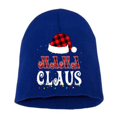 Mama Claus Santa Hat Buffalo Red Plaid Christmas Lights Gift Short Acrylic Beanie