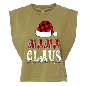 Mama Claus Santa Hat Buffalo Red Plaid Christmas Lights Gift Garment-Dyed Women's Muscle Tee