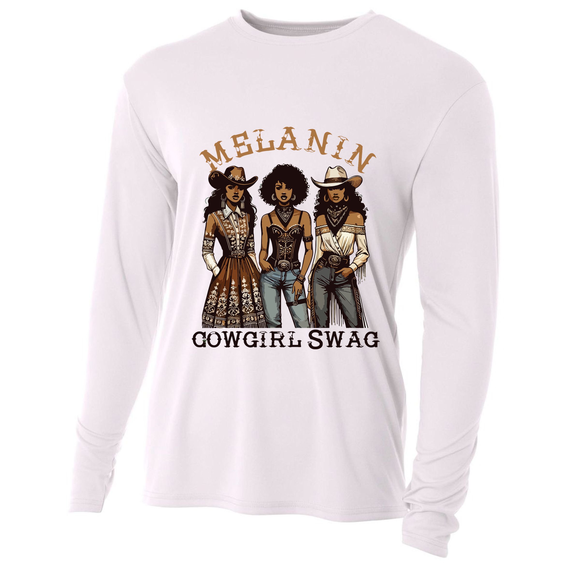 Melanin Cowgirl Swag African American Cowgirl Black History Cooling Performance Long Sleeve Crew