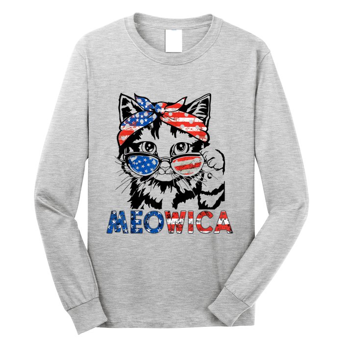 Meowica Cat Sunglasses American Flag 4th Of July Merica Usa Long Sleeve Shirt