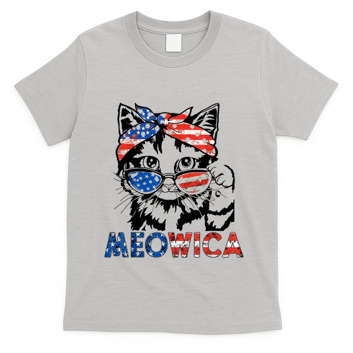 Meowica Cat Sunglasses American Flag 4th Of July Merica Usa T-Shirt