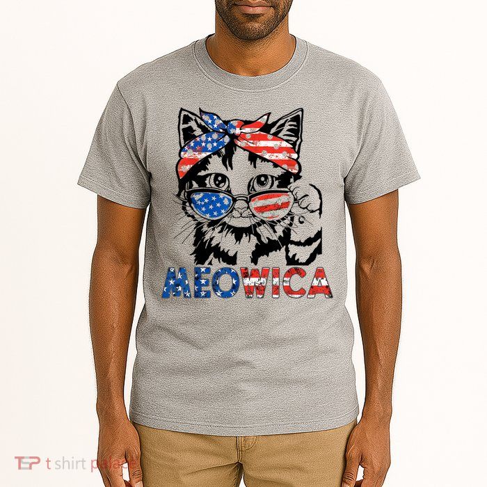 Meowica Cat Sunglasses American Flag 4th Of July Merica Usa Tall T-Shirt