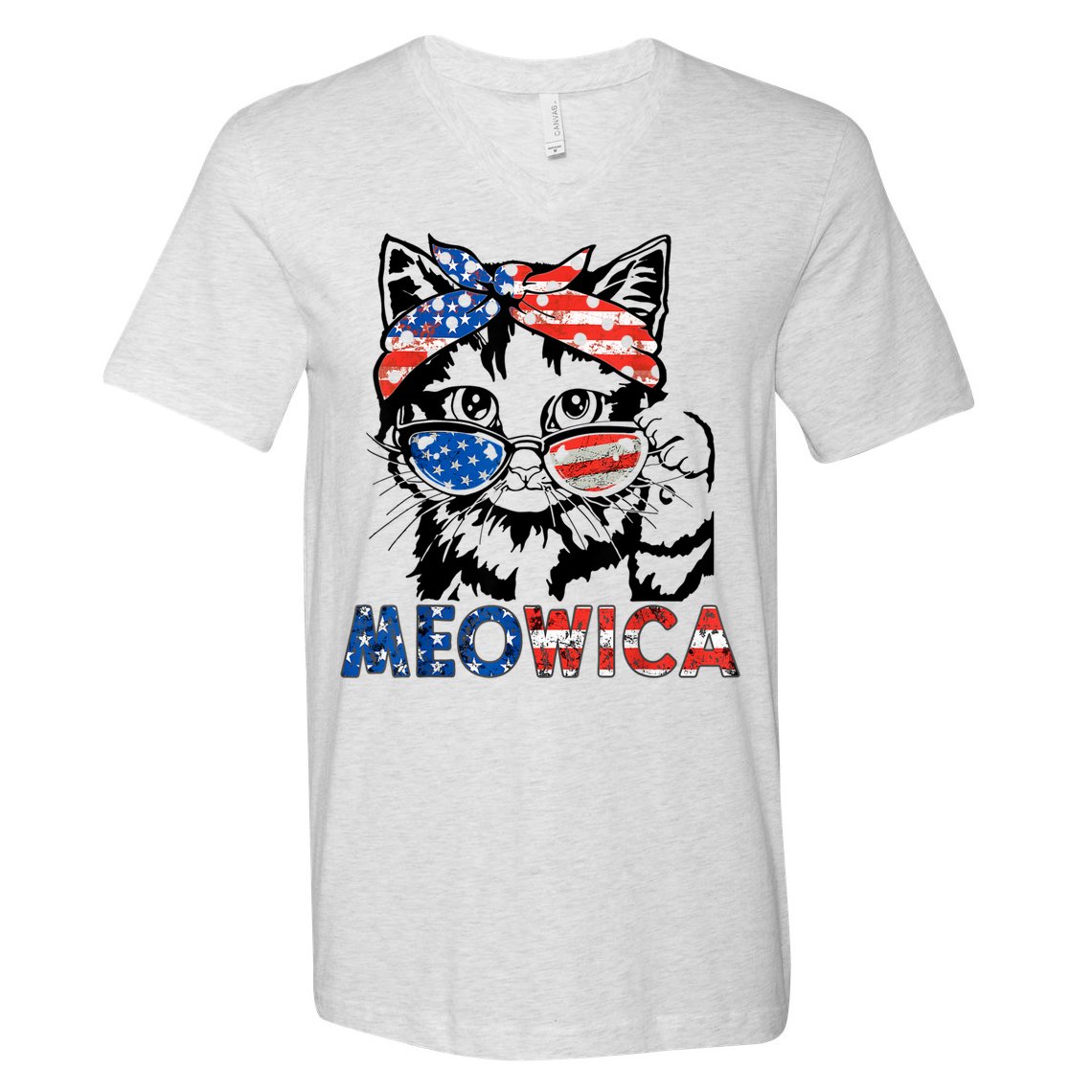 Meowica Cat Sunglasses American Flag 4th Of July Merica Usa V-Neck T-Shirt