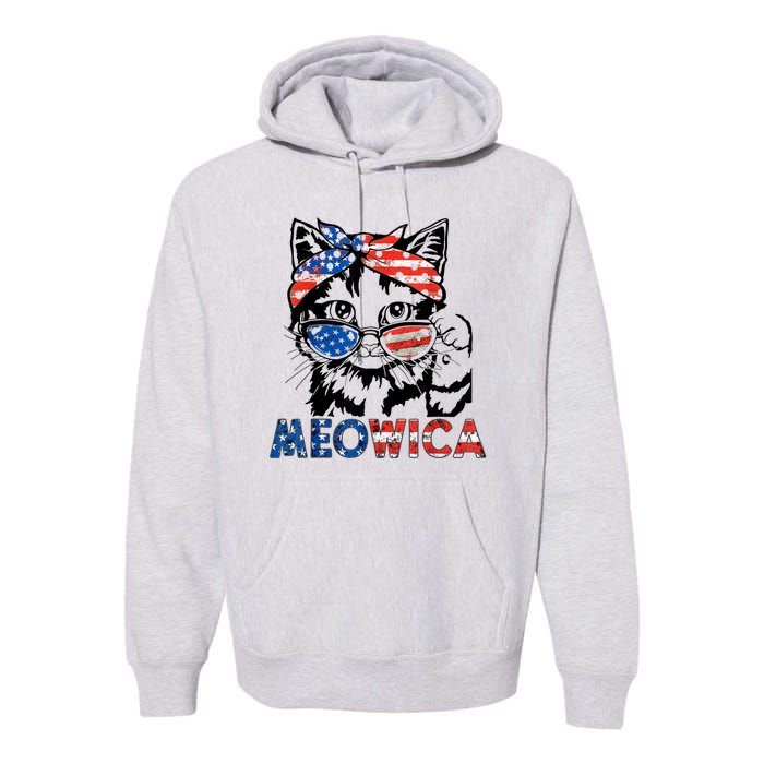 Meowica Cat Sunglasses American Flag 4th Of July Merica Usa Premium Hoodie