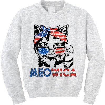 Meowica Cat Sunglasses American Flag 4th Of July Merica Usa Kids Sweatshirt