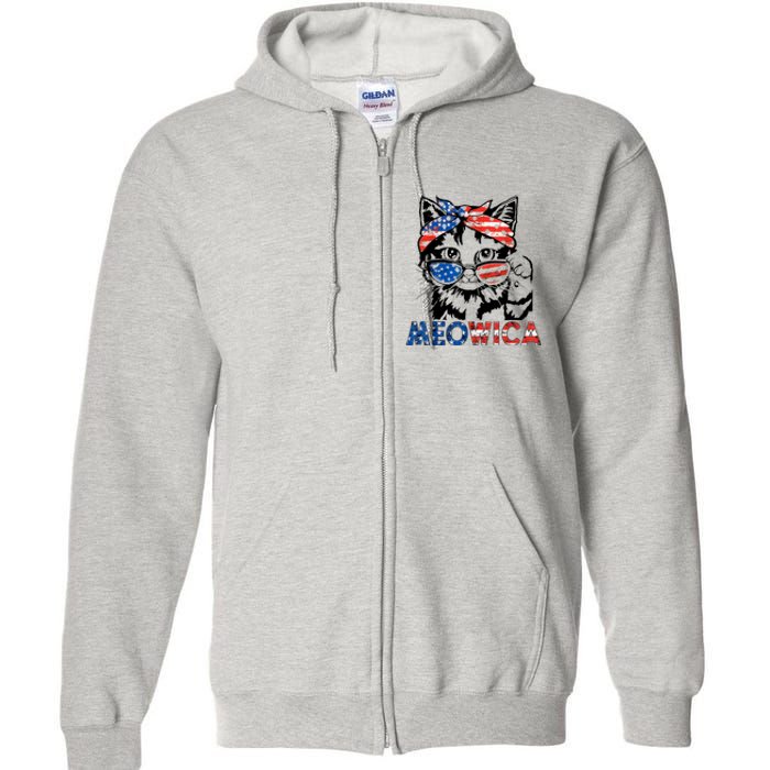 Meowica Cat Sunglasses American Flag 4th Of July Merica Usa Full Zip Hoodie