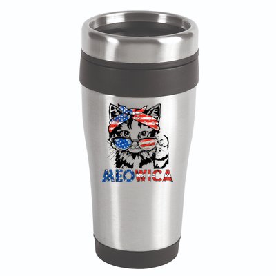 Meowica Cat Sunglasses American Flag 4th Of July Merica Usa 16oz Travel Tumbler