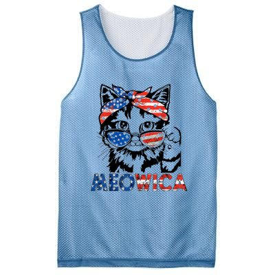 Meowica Cat Sunglasses American Flag 4th Of July Merica Usa Mesh Reversible Basketball Jersey Tank