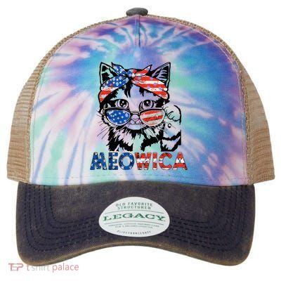 Meowica Cat Sunglasses American Flag 4th Of July Merica Usa Legacy Tie Dye Trucker Hat