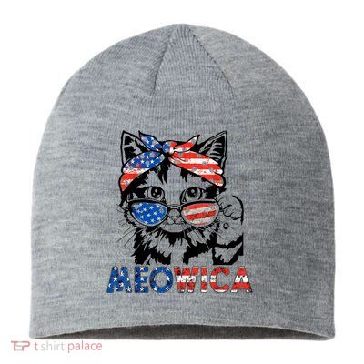 Meowica Cat Sunglasses American Flag 4th Of July Merica Usa Sustainable Beanie
